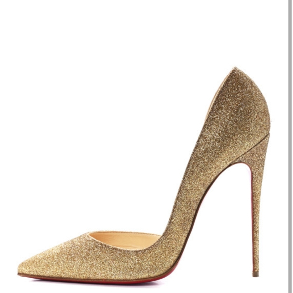 Christian Louboutin Gold Glitter Pointed-Toe Stiletto Pumps